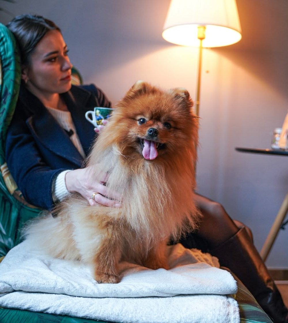 Hostka so psom v kaviarni Central Caffe v Dubnici nad Váhom — dog friendly kaviareň